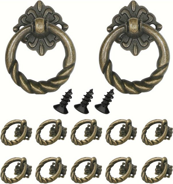 12 Stück SZ-Damai Blumen-Hängeringe für Schubladen und Schränke aus Metall in Bronze und Gold mit Schrauben - Bild 1