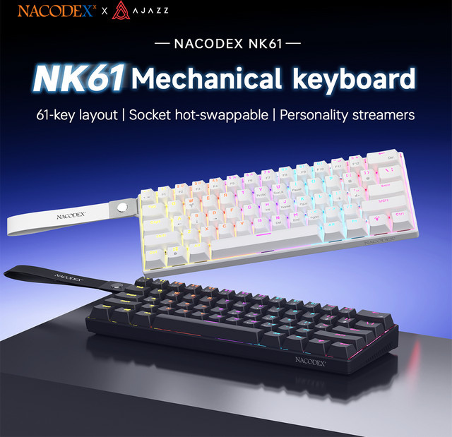 AJAZZ NK61 Mechanische Gaming-Tastatur mit Kabel, 61 Tasten, Hot-Swap, Rote Schalter, Weiß - Bild 1