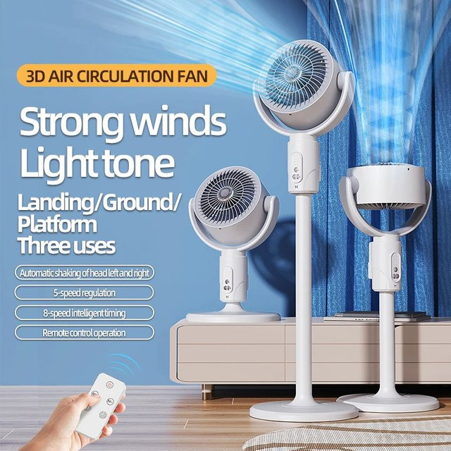 HOMEFISH Bodenventilator in Weiß mit Fernbedienung, leiser und leistungsstarker Standventilator mit 360-Grad-Zirkulation und höhenverstellbarer Funktion - Bild 1