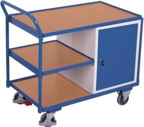 VARIOfit Werkstattwagen in Grau und Blau mit 3 Ladeflächen, 1 Schrank und Rollen, B/T/H: 59,0 x 49,0 x 60,0 cm - Bild 1