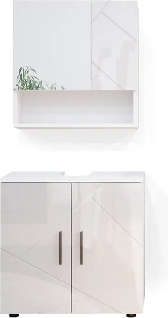 Vicco Badmöbel Set Irma in Weiß Hochglanz bestehend aus Spiegelschrank und Waschtischunterschrank mit Breite: 60 cm - Bild 2