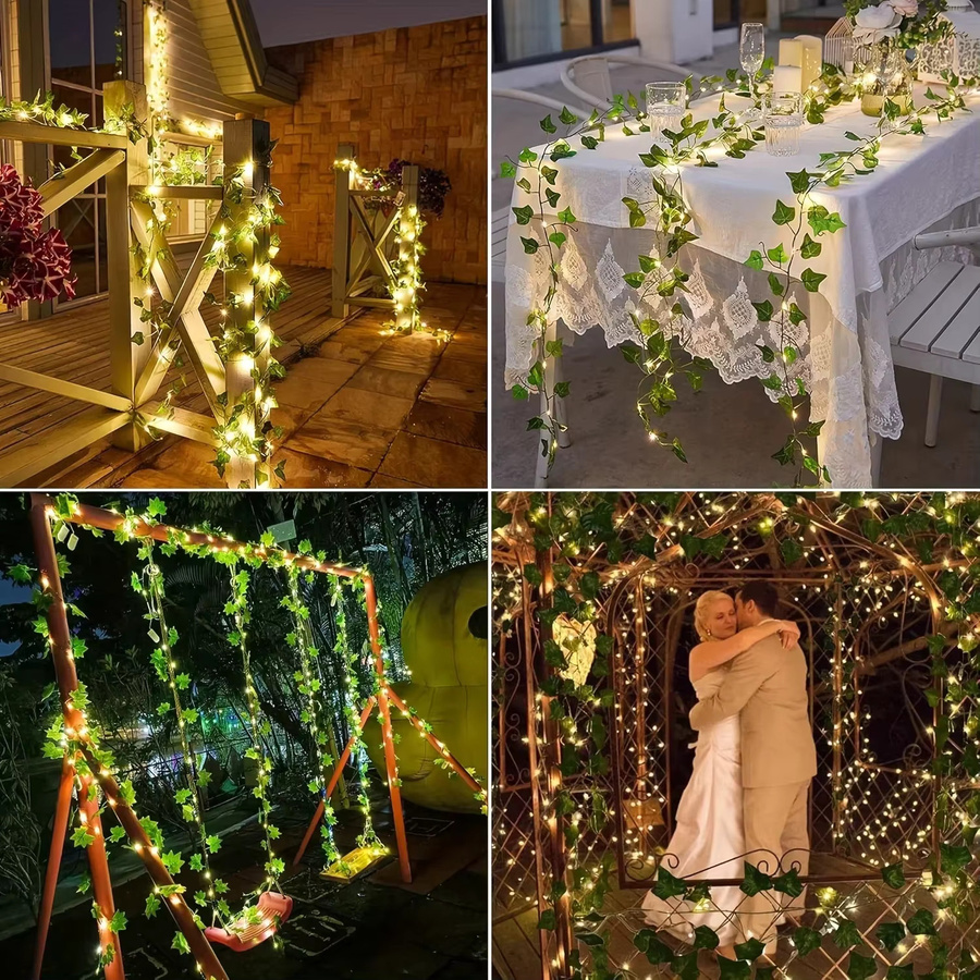 Grüne Efeublätter Girlande als künstliche Ranke zum Aufhängen für Garten, Hochzeit, Party und Heimdekoration - Bild 4