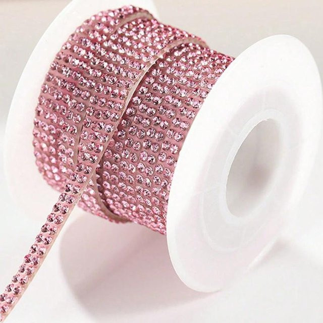 Selbstklebendes Strassband Fashion Accessories Crystal Jewelry in Rosa, 5 Meter Rolle mit zwei Reihen Kristallen für DIY Bastelarbeiten und Autodekoration - Bild 1