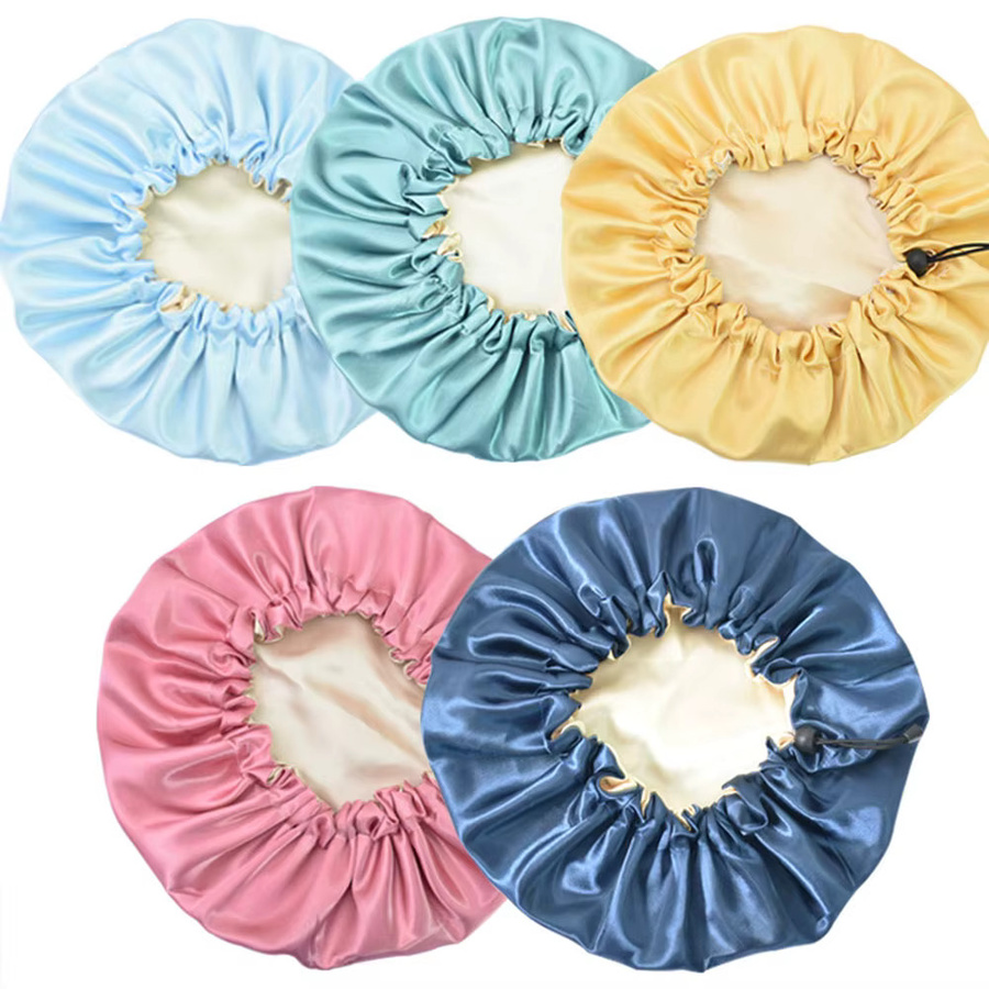 Wasserdichte Duschhaube für Frauen von Swokii in Rot, elastische und wiederverwendbare Haarabdeckung mit Doppelschicht-Design - Bild 2