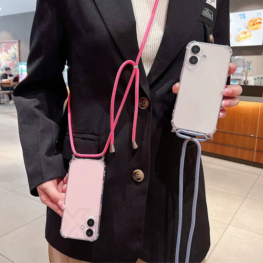 Xeber Umhängetasche mit Lanyard-Halskette und Kordel für iPhone 16 Pro Max und 15 Plus, transparent und rot, stoßfeste TPU-Schutzhülle - Bild 2
