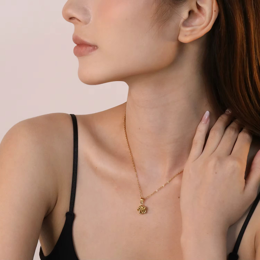 LUXUSTEEL Halskette mit Rosen-Anhänger, Edelstahl, Gold, Kinder - Bild 2