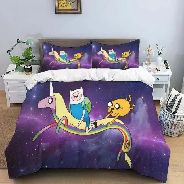 Adventure Time Finn und Jake Bettwäsche-Set mit Steppdecke aus Mikrofaser, Farbe: Lila, B x H: 180 x 210 cm - Bild 1
