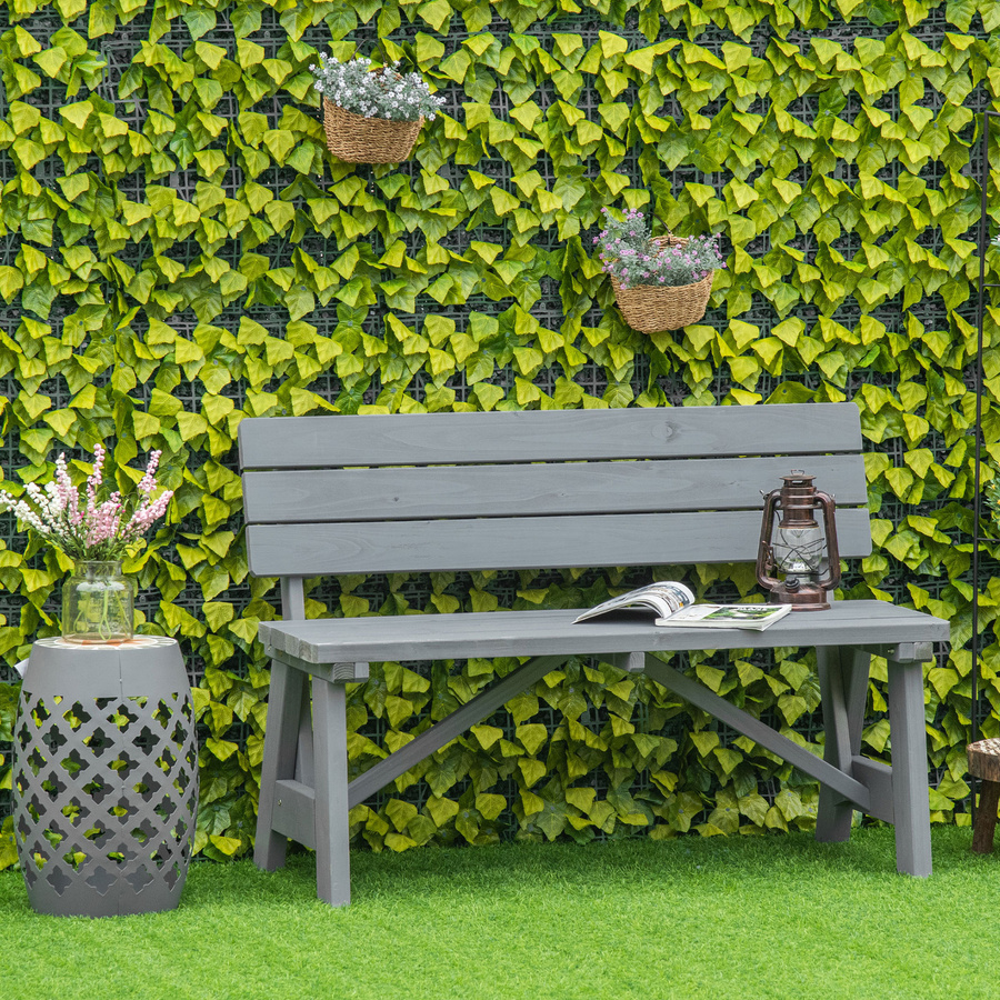 Outsunny 2-Sitzer Gartenbank aus Tannenholz in Grau, wetterfeste und UV-beständige Holzbank mit Rückenlehne, B/T/H: 116 x 56 x 80 cm - Bild 2