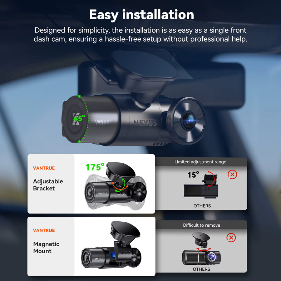 Vantrue N2X 2,7K HDR Dashcam mit 5G WiFi, GPS, IR Nachtsicht und Sprachsteuerung in Schwarz - Bild 2