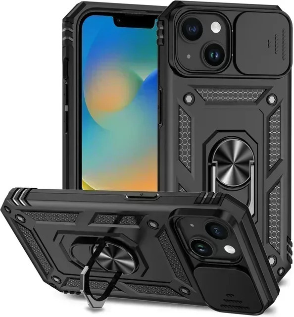Heavy Duty Armor Schutzhülle mit Ständer für iPhone 15 Pro Max, iPhone 14, 13, 12, 11 Pro Max und Plus in Schwarz - Bild 1