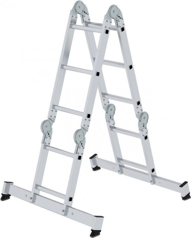 MUNK Aluminium-Vielzweckleiter 4-teilig mit nivello-Traverse, Farbe Silber, 2 x 2 + 2 x 3 Sprossen - Bild 2