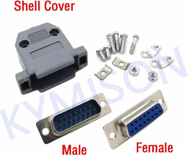 10er Set RS232 DB15 D-SUB Stecker und Buchsen mit 15 Pins in 2 Reihen zum Löten mit Kunststoff-Montagegehäuse - Bild 1