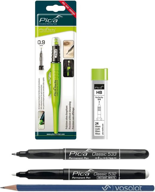 vasalat Pica Fine Dry 0.9 Marker-Set mit Graphitminen HB in Schwarz und Weiß - Bild 1