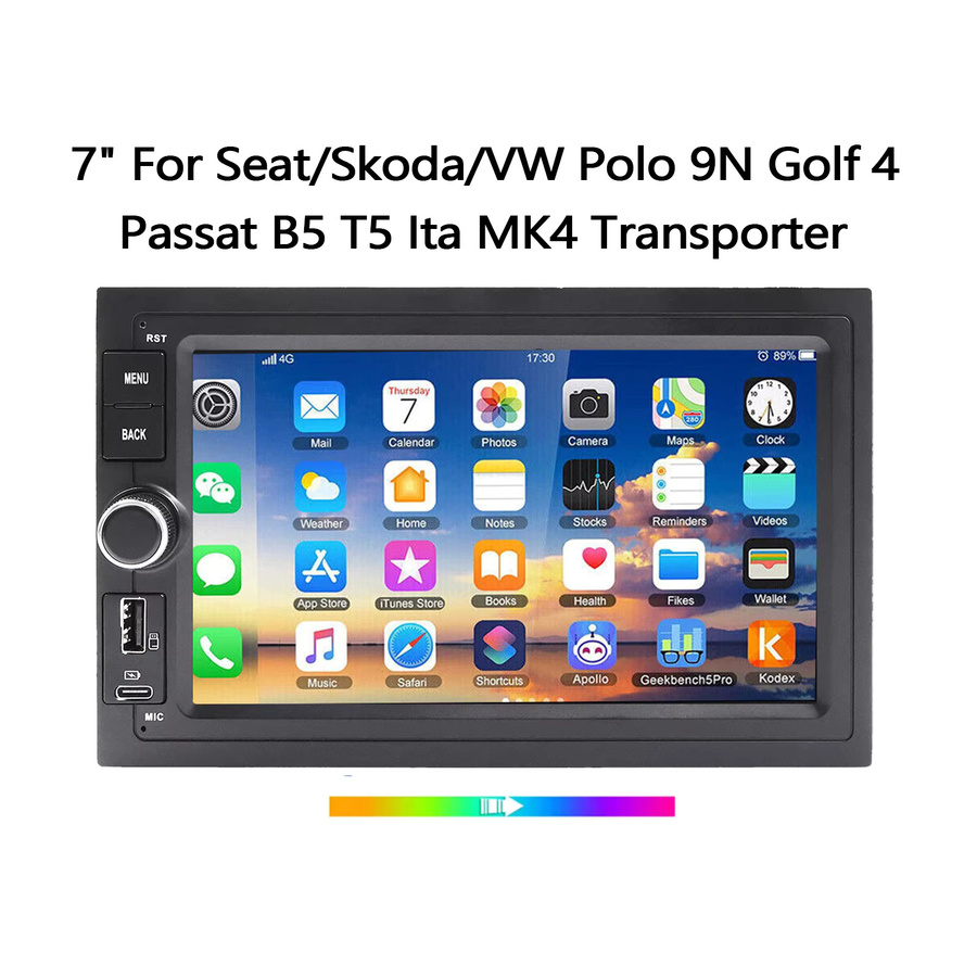 ESSGOO Android 15 Autoradio mit 7 Zoll Display, GPS, Bluetooth und USB in Schwarz für Seat, Skoda, VW Polo 9N, Golf 4, Passat B5 und T5 - Bild 7