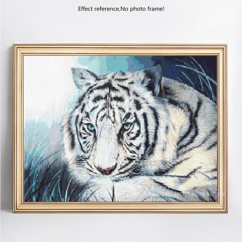 FIYO 5D DIY Diamond Painting Tiger Wanddeko mit Strass-Motiv, Mehrfarbig, B: 30 cm x H: 20 cm - Bild 1