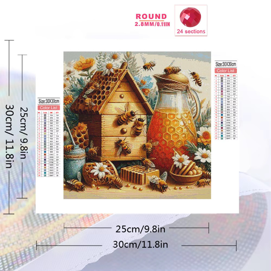 Momoart Diamantmalerei Honigmuster DIY Bastelset mit Bienenhaus für Erwachsene und Anfänger, Multicolour, B/H: 20 x 20 cm - Bild 2