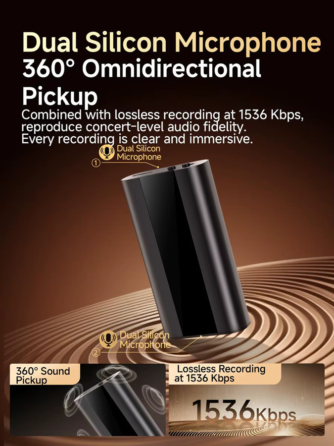 Famue Digitaler Sprachrekorder mit Magnetdesign in Schwarz, 760 Std. Audioaufnahme, Ein-Tasten-Aufnahme und intelligenter Geräuschunterdrückung - Bild 2
