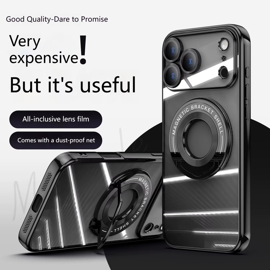 Magnetische Handyhülle mit unsichtbarer Halterung für iPhone 17 16 15 14 Pro Max und 17 Air, transparent mit Gold-Akzenten - Bild 3