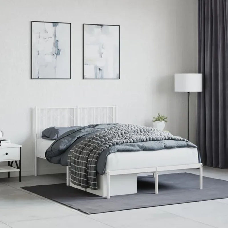 Vidaxl Metall-Bettgestell mit Kopfteil in Weiß, B/T/H: 120 x 190 cm - Bild 1