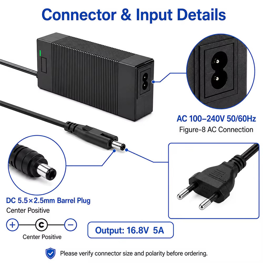 Riskcell Lithium-Ladegerät 14,8V 4S AC/DC Ladegerät mit 5,5 x 2,5 mm DC-Anschluss, Schwarz - Bild 4