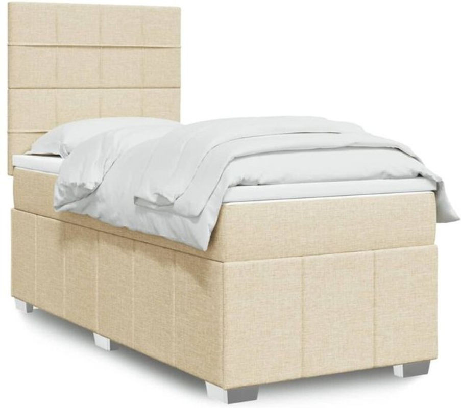 vidaxl Boxspringbett mit Matratze aus Stoff in Beige und Weiß, B/T/H: 200 x 100 x 140,5 cm - Bild 1