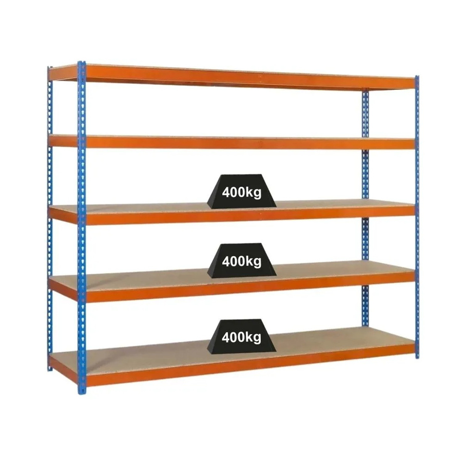 PROREGAL Schwerlastregal Giant Wood Yeti mit 5 Fachböden, H x B x T: 250 x 120 x 60 cm, Fachlast 400 kg, Blau-Orange - Bild 2