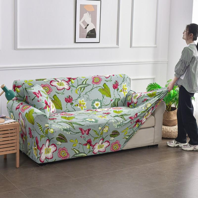 Yiran elastischer Sofabezug mit Blumendruck, rutschfester Stretch-Sesselbezug aus Polyester, Mehrfarbig - Bild 1