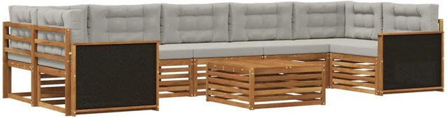 vidaXL Outdoor-Sofagarnitur aus Akazienholz in L-Form mit 8 Polstern, Farbe: Natur und Hellgrau - Bild 1