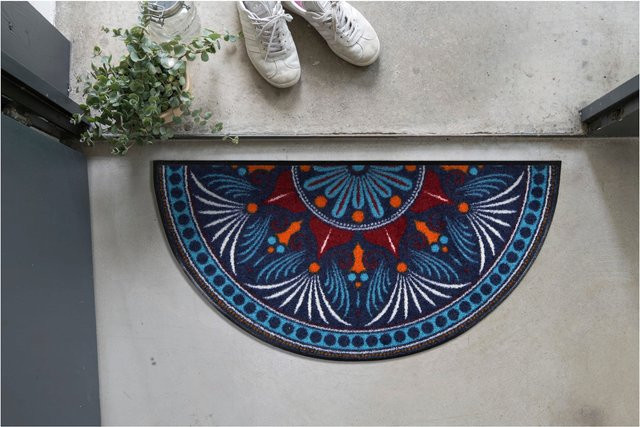 Rutschhemmende halbrunde Fußmatte Salonloewe in Blau und Multicolour mit Grafikdesign - Bild 1
