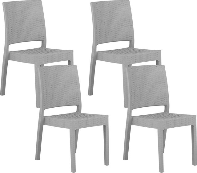 Beliani Gartenstuhl Grau stapelbar aus wetterfestem Kunststoff und Rattan B/T/H: 47 x 60 x 89 cm - Bild 1