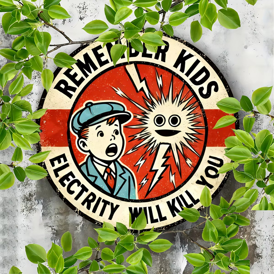 Vintage Aluminiumschild Potdemiel Remember Youngsters Electricity Will Kill You B/B/H: 20,3 x 20,3 x 0,1 cm - Bild 4