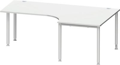 Schäfer Shop Genius Winkelschreibtisch MODENA FLEX 90 Grad mit Rechtsansatz und 4-Fuß-Rundrohr in Lichtgrau und Weißaluminium - Bild 1