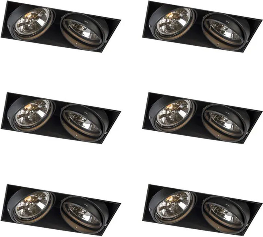 QAZQA Set mit 6 Trimless Einbaustrahlern in Schwarz, schwenkbar und neigbar für AR111 Leuchtmittel aus Stahl - Bild 1