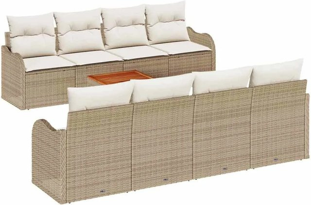 vidaXL 9-teiliges Garten-Sofa-Set aus Polyrattan und Akazie in Beige mit Kissen und Wetterschutzabdeckung - Bild 1