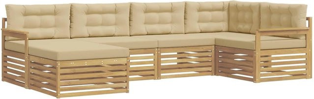 vidaXL Outdoor-Sofagarnitur mit Kissen aus Polyester in Weiß und Beige, 6-teilig - Bild 1