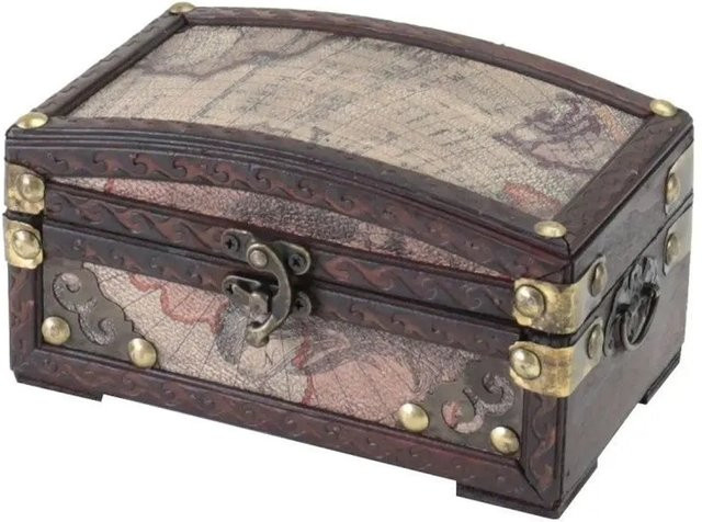 HMF Schmuckschatulle Schatztruhe aus Holz im Vintage-Stil, B/T/H: 17 x 10 x 9 cm - Bild 1