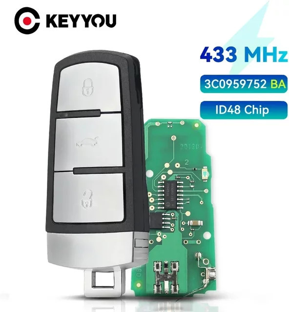 KEYYOU Smart Auto Remote Key Fob mit ID48 Chip 433MHz für VW Passat B6 3C B7 Magotan CC in Schwarz - Bild 1