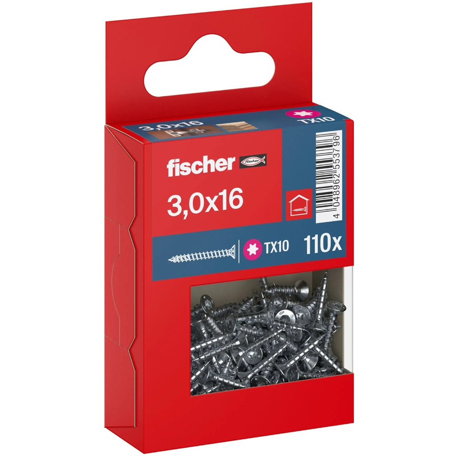 Fischer PowerFast II Senkkopf Schraube mit Torx-Antrieb und Vollgewinde aus verzinktem Stahl, Durchmesser: 3 mm, Länge: 16 mm, 110 Stück - Bild 2