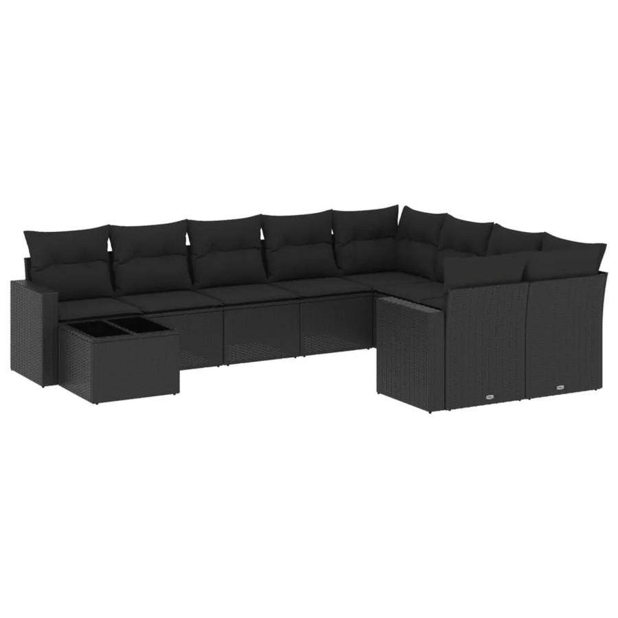 vidaXL 10-teilige Garten-Sofagarnitur aus Poly-Rattan mit Kissen in Schwarz - Bild 2