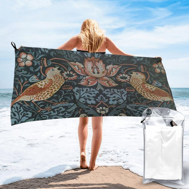Schnelltrocknendes Mikrofaser Strandtuch William Morris Original Vintage Erdbeerdieb 1883, B/H: 80 x 160 cm, Multicolour - Bild 1