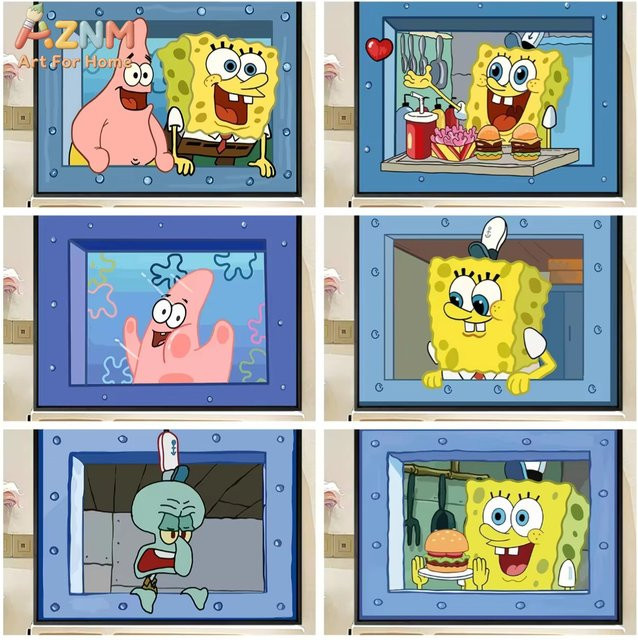 KAYOU Spongebob Leinwandgemälde modernes Wandkunst-Poster Illustration in Mehrfarbig - Bild 1