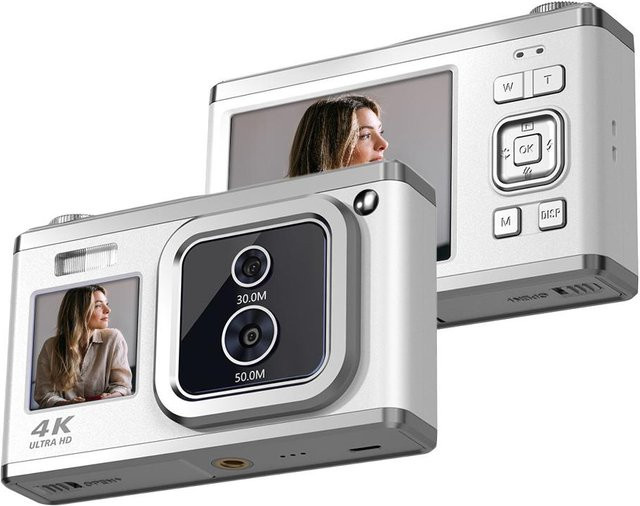 Andoer Kompaktkamera mit 50MP und 4K Ultra HD, 2,88-Zoll Display, 16X Zoom und Autofokus, weiß - Bild 1
