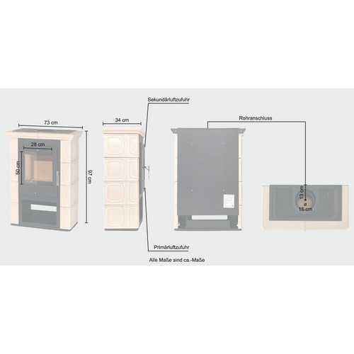 THORMA Kachelofen Augsburg in Schwarz/Beige mit 7 kW Leistung und Keramikoberfläche - Bild 3