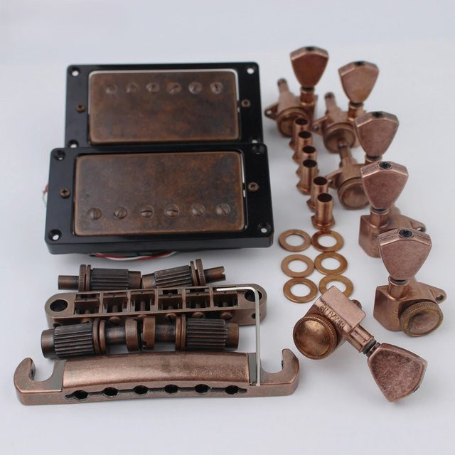 Guyker E-Gitarre Bridge Set in Bronze mit Tonabnehmern, Saitenhaltern und Tunern für LP-Gitarren - Bild 1