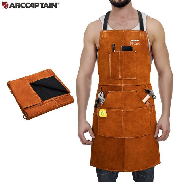 ARCCAPTAIN Schweißschürze aus Rindsleder in Braun, Größe XXXL, waschbare Schutzkleidung zur Wärmeisolierung für Schweißen und Löten - Bild 1