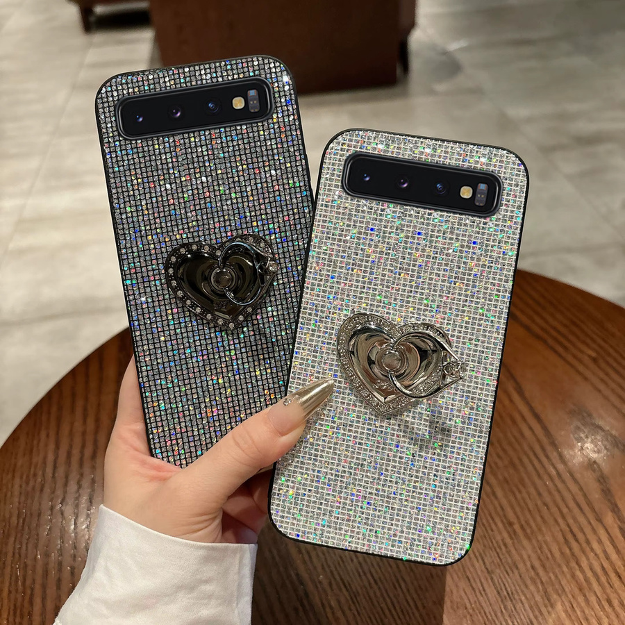 Luxus Handyhülle aus glänzendem Leder und TPU mit Love Heart Design für Samsung Galaxy S10, S10 4G, S10 5G, S10 Lite und S10 Plus in Schwarz - Bild 3