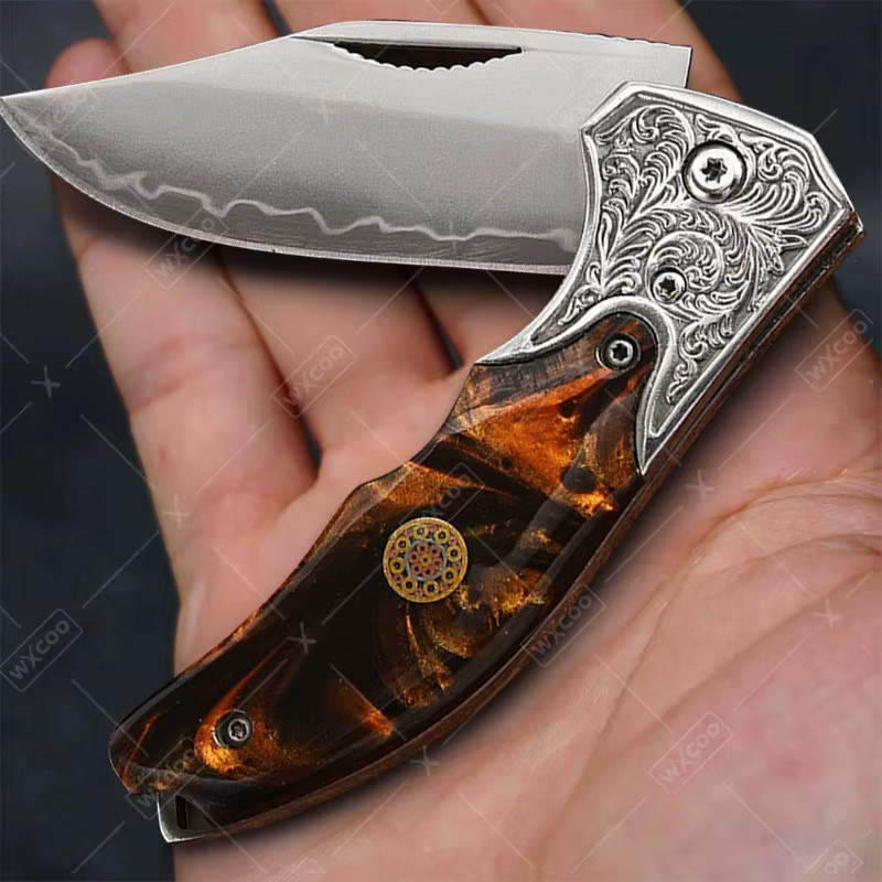 TAMZUO Edelstahl-Taschenmesser mit rutschfestem Griff, klappbares Obstmesser und Schutzhülle - Bild 3