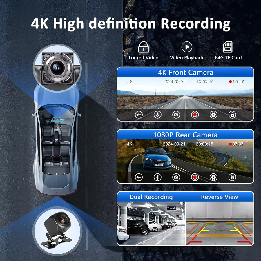 Develuck 4K Dash Cam mit 10,26 Zoll Display, Android Auto und Apple CarPlay, Automotive Intelligenz System mit Rückfahrkamera, Schwarz - Bild 2