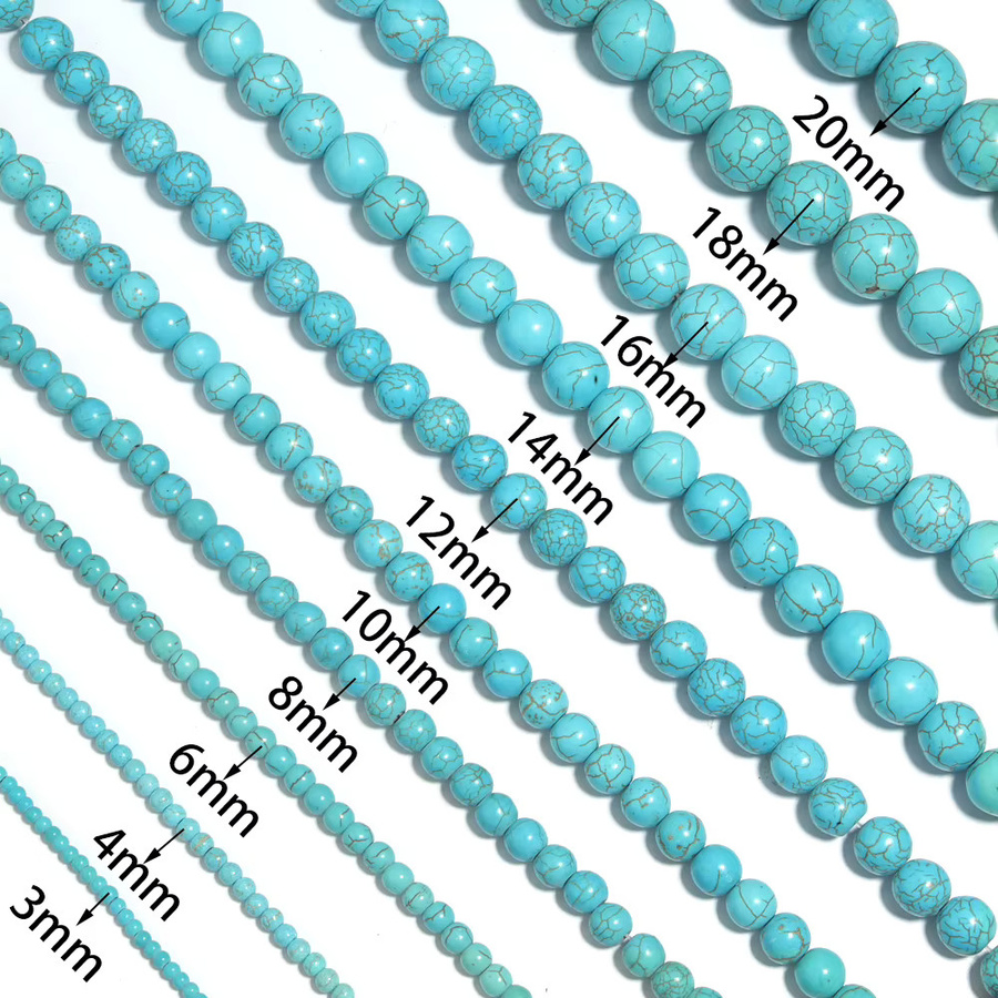 Edelstein-Perlen, blaue türkisfarbene Steinperlen, rund, 3–16 mm, Unisex - Bild 2