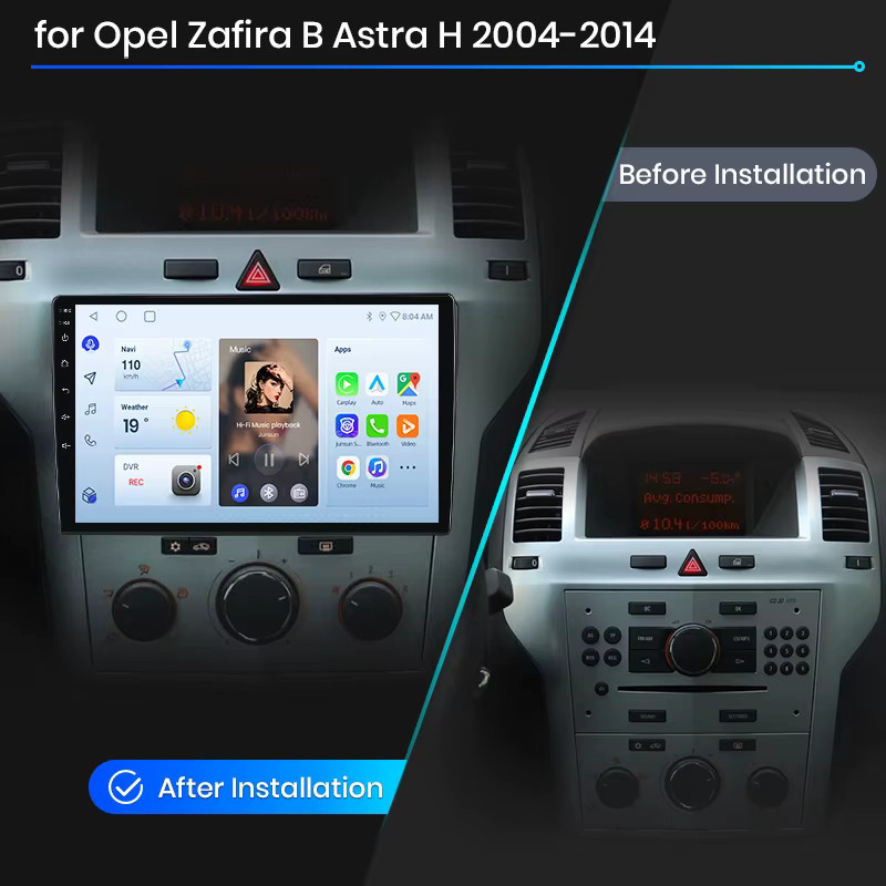 Junsun Wireless CarPlay Android Auto Autoradio für Opel Astra H / Zafira B 2004-2014 in Schwarz mit GPS, WiFi, Bluetooth und IPS-Touchscreen - Bild 2